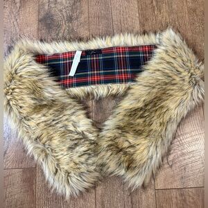 J. Crew Faux Fur Scarf Wrap w/ Plaid Lining 47”